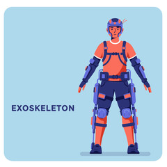 Exoskeleton body with man using new technology on his body. Minimalist colorful flat design illustration