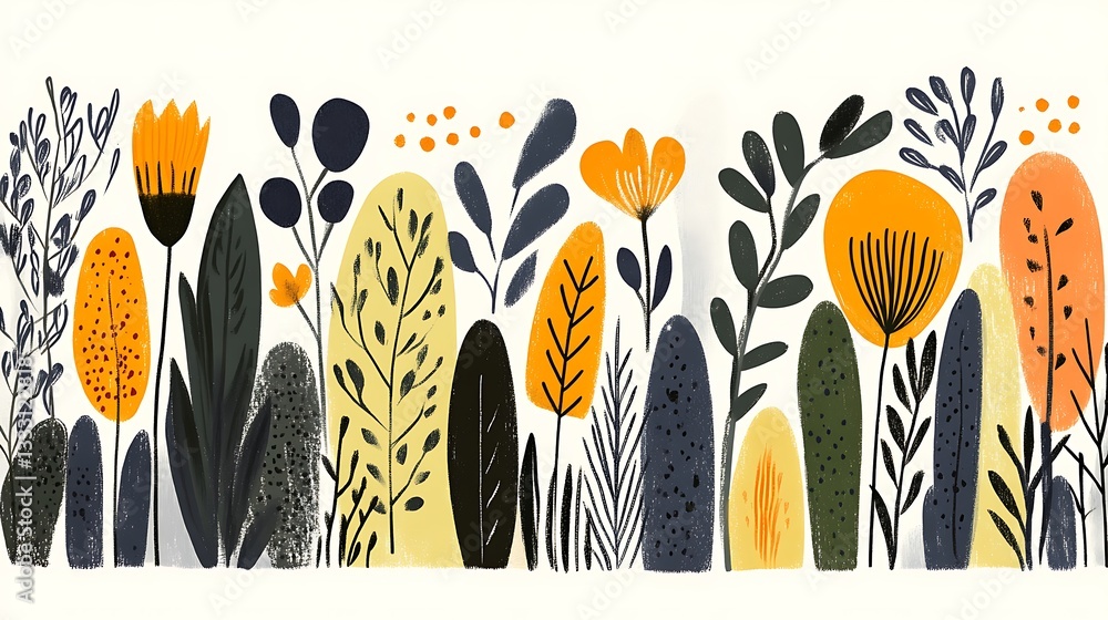 Poster a colorful array of stylized flowers and foliage in illustration form