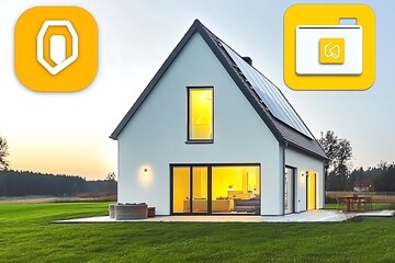 Smart Home Sunset for Solar Panels, Rural Setting.