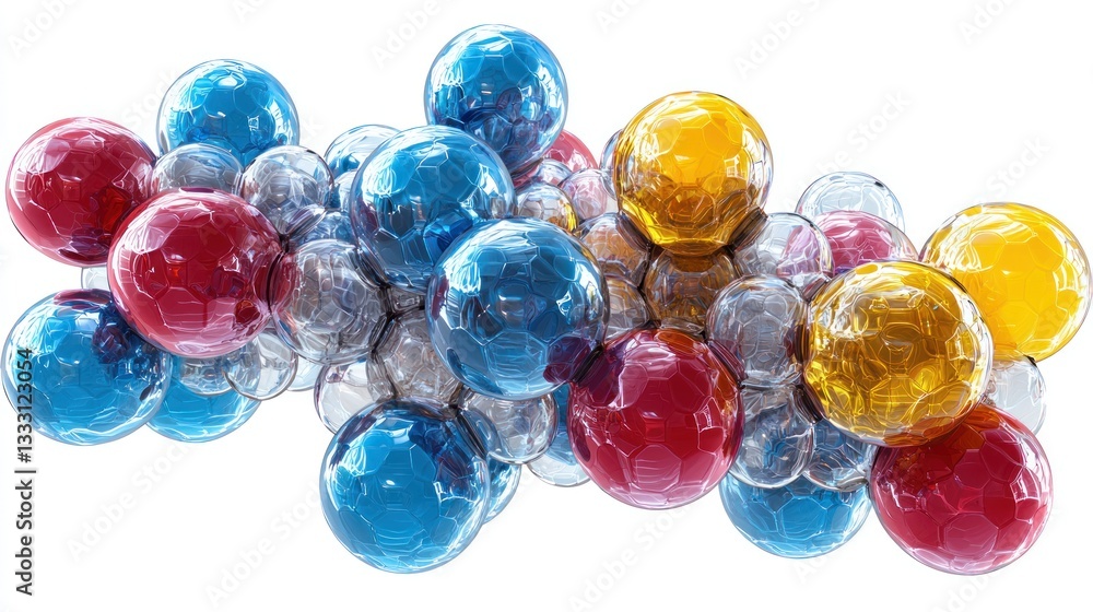 Poster abstract colorful molecular structure: a 3d rendering of vibrant spheres