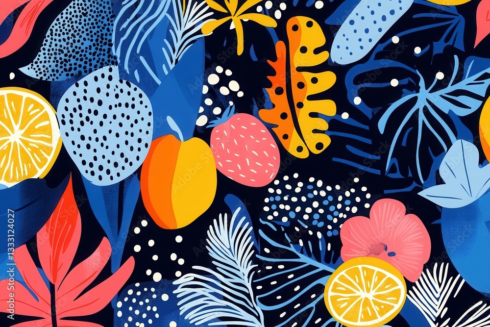 Aufkleber bright and colorful seamless pattern featuring various fresh vegetables and fruits designed in a mod