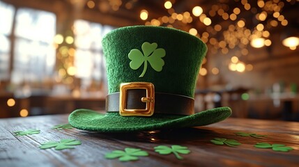 St. Patrick's Day leprechaun hat on a rustic table