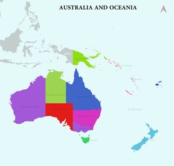 The depiction of countries in the world on a map in each continent.