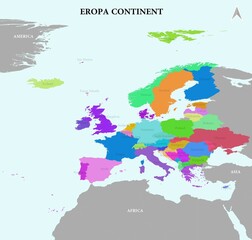 The depiction of countries in the world on a map in each continent.