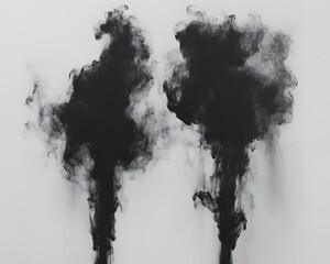 Black Ink Explosions on White Background.