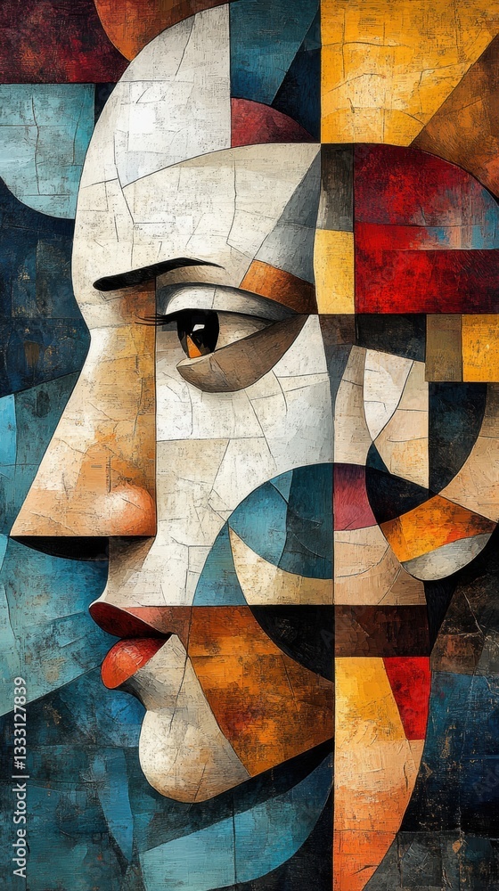 Poster abstract profile portrait with geometric color blocks and textures