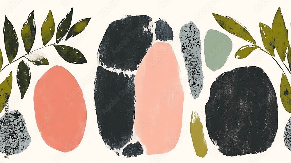 Poster abstract floral shapes and patterns rendered using different color paints