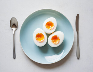 Perfectly Boiled Eggs with Runny Yolks on Plate