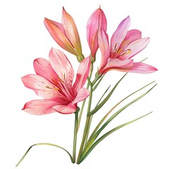 Naklejka premium Watercolor Zephyranthes Isolated on White Background. Beautiful Zephyranthes Flower