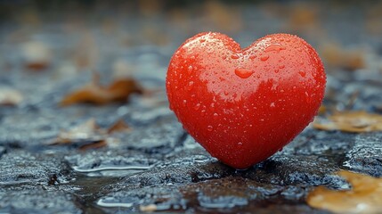 Obraz premium Red Heart on a Rainy Day