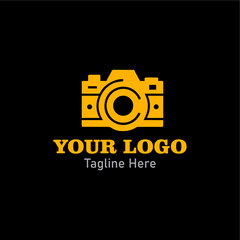 Modern Logo Yellow camera logo on a black background.