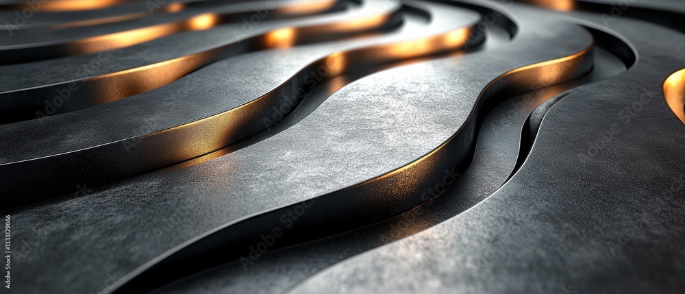 Poster close-up view of a metallic surface featuring smooth, curved patterns.