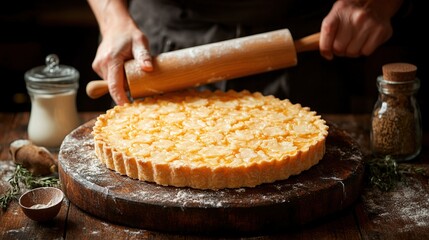 Rolling pin on a large tart