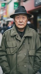 Obraz premium Older man in hat and green jacket
