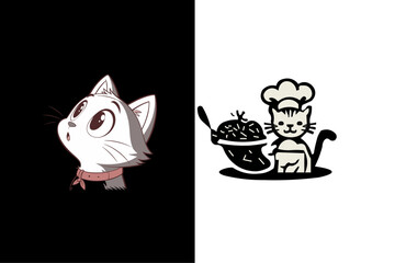 cute cat,food logo t-shirt design. 
