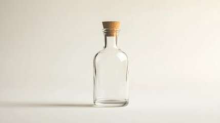 A small glass bottle features a cork stopper on top.