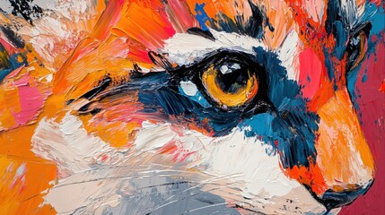 Colorful Abstract Cat Portrait with Bold Brush Strokes and Texture
