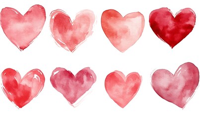 Fototapeta premium Watercolor Painted Red Hearts Arranged in a Lovely Group