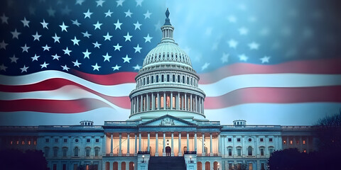 us capitol building with american flag and financial chart overlay - symbol of american democracy, economy, and power.