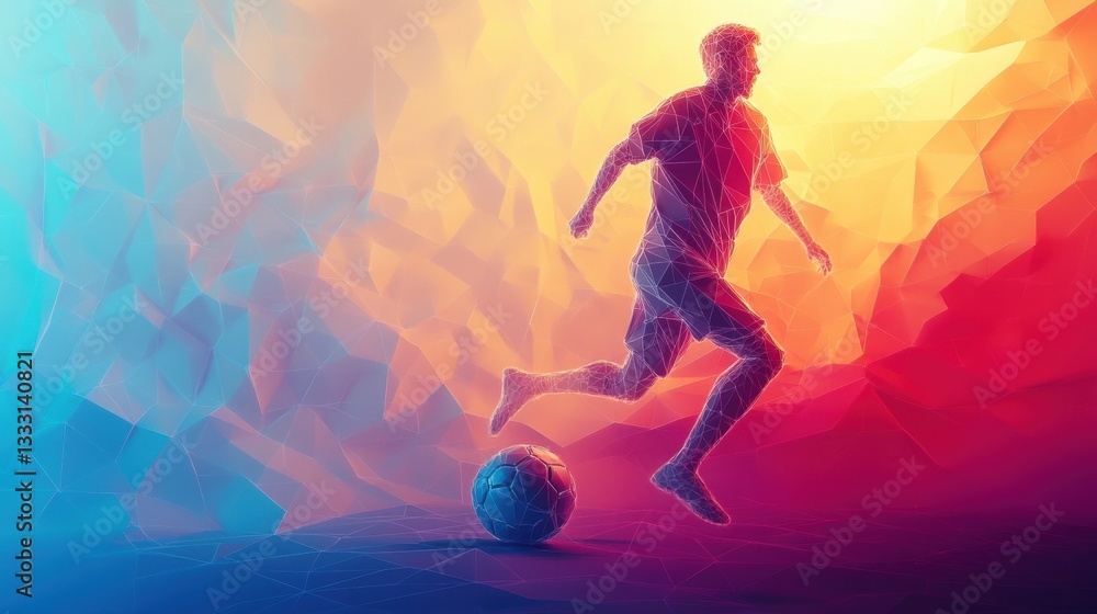Poster dynamic abstract soccer player running with a colorful background