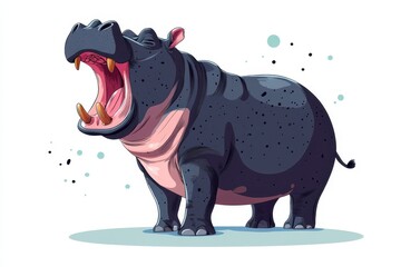 Fototapeta premium Playful Cartoon Hippo Yawning with Colorful Splash Background