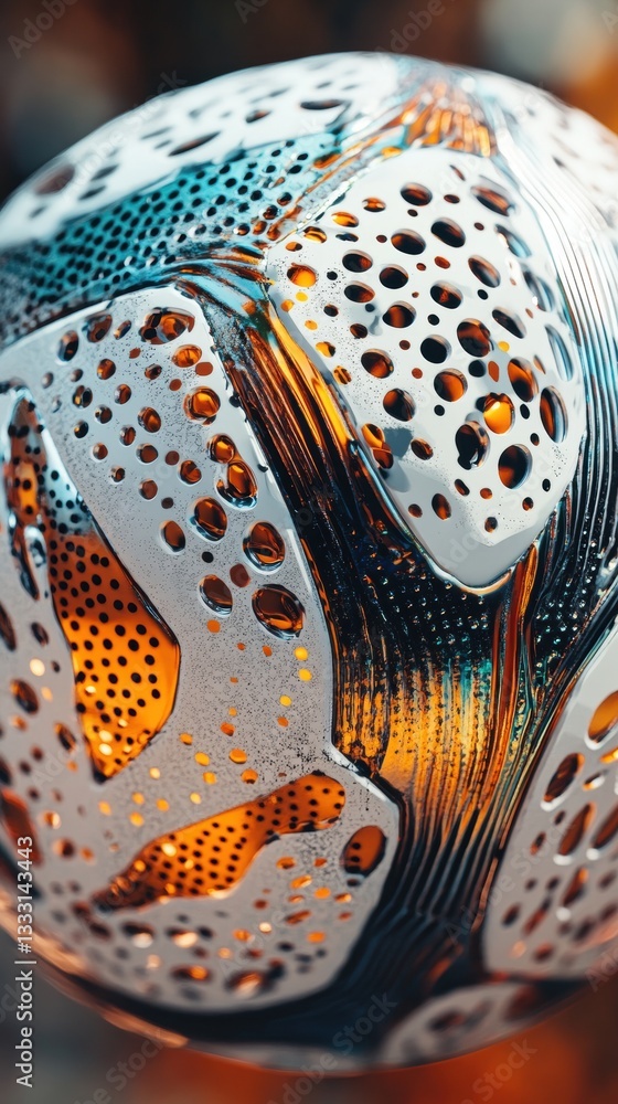 Poster close-up view of a textured soccer ball with unique patterns