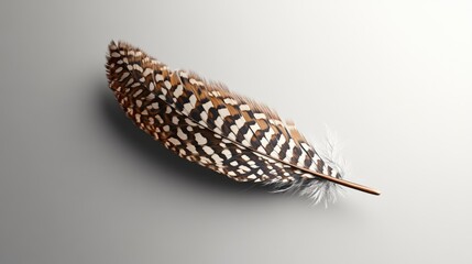Fototapeta premium A striking owl feather with intricate patterns placed on a neutral gray background