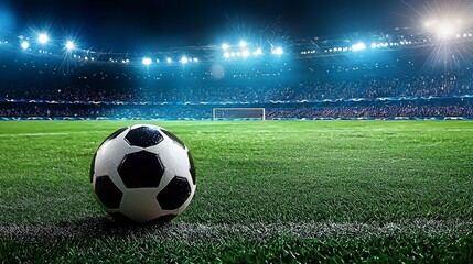 Fototapeta premium Dynamic depiction of a soccer field in a stadium environment.
