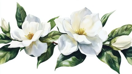 Elegant floral composition featuring a gardenia in watercolor style. 