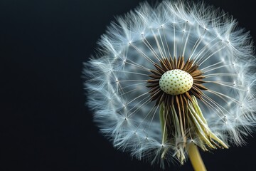 Fototapeta premium Closeup Dandelion Seed Head White Fluffy Seeds Nature Photography Botanical Detailed Macro Shot Beautiful Springtime Flower Soft Texture Delicate 
