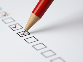 Checklist Completion with Pen -  Marking Checkboxes for Task Management