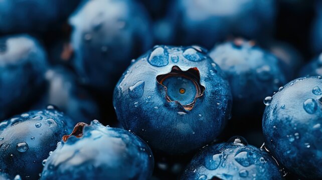 Close-Up of Fresh Blueberries with Water Droplets