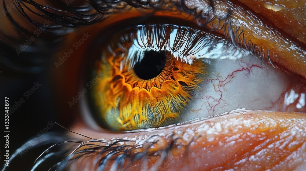 Poster close-up of vibrant eye with intricate patterns and colors