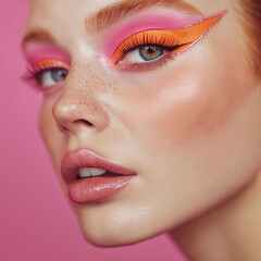 Naklejka premium woman close up portrait wearing orange theme makeup