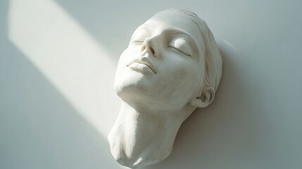 Serene White Sculpture of a Female Face with Closed Eyes