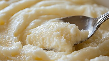A close-up of a spoon cutting into the dessert to reveal its soft texture.