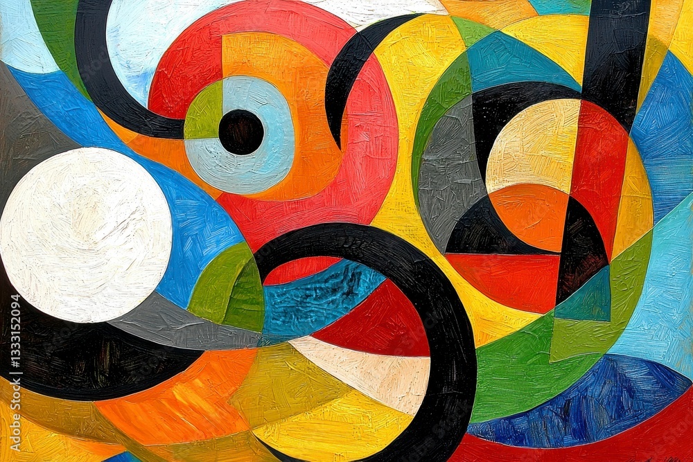 Poster abstract colorful geometric art with overlapping circles and textured background