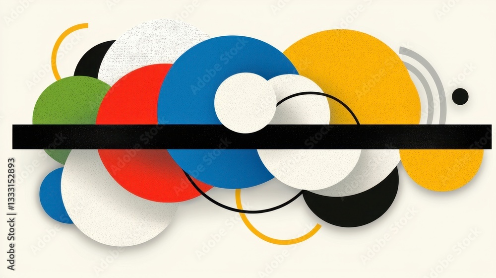 Poster abstract geometric composition with overlapping circles and horizontal stripe