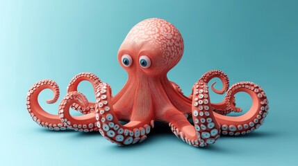 A soft toy octopus with wiggly arms in paper art style. A paper art Style 3d