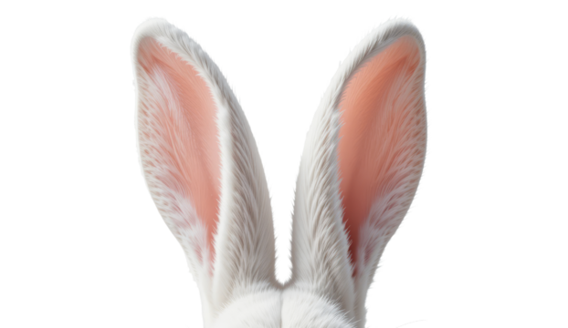 Rabbit Ears Isolated on transparent background. Fluffy White Rabbit Ears with Pink Interior on White Background