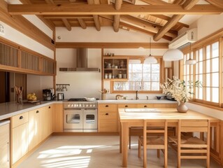 A modern light and airy kitchen with natural wooden elements