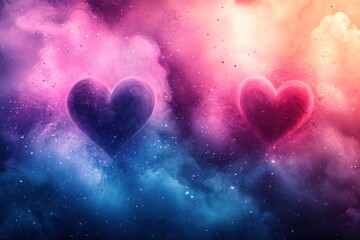 Fototapeta premium Cosmic hearts in vibrant nebulae