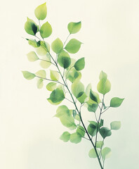 Obraz premium Delicate branch with vibrant green leaves on light background