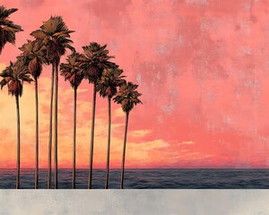 Pink Sunset Palms for Coastal Scene.