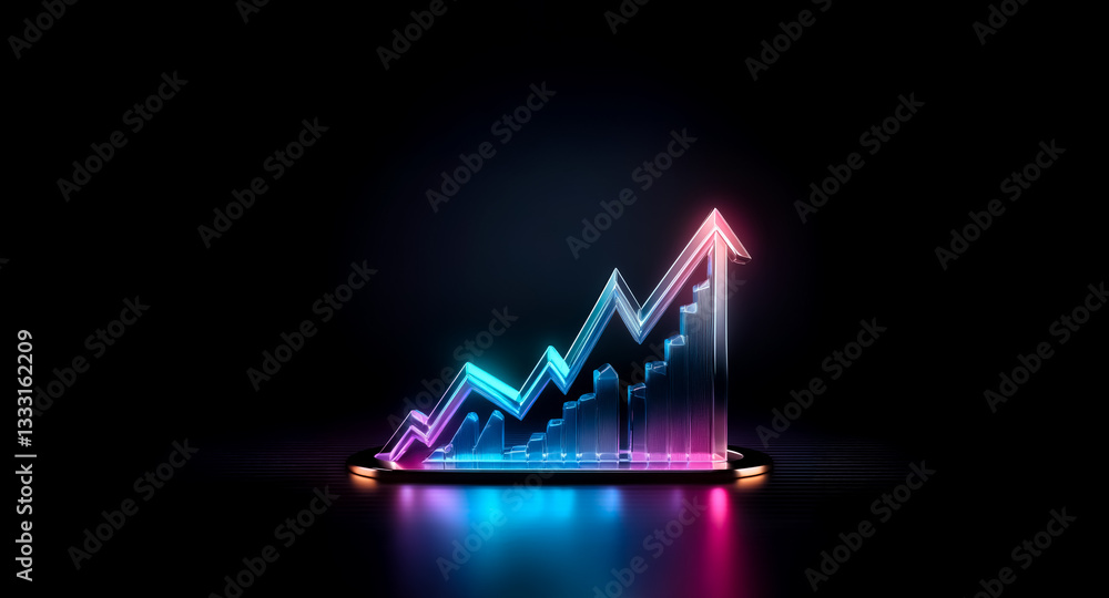 Poster neon chart displaying an upward trend. the glowing graph signifies growth and progress, illuminated 