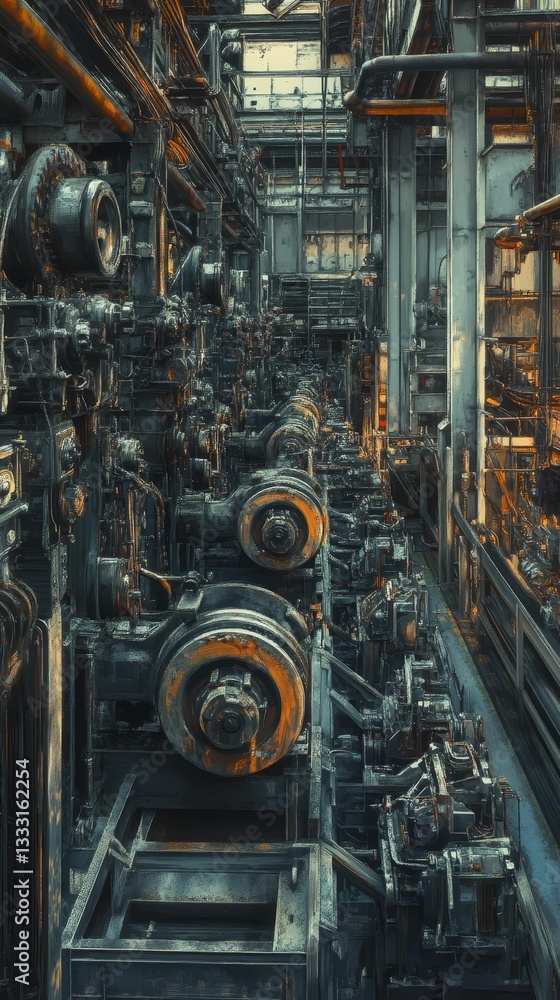 Poster industrial machines in a large complex structure