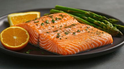Pan-seared Salmon with Asparagus and Orange Slices