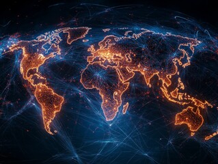 Fototapeta premium Global network connectivity radiating across the world.