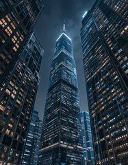 Fototapeta premium Skyward Giants – Stunning Skyscraper Illustrations from a Ground Perspective