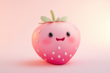 A cute, cartoon strawberry with a happy face, rendered in 3D.
